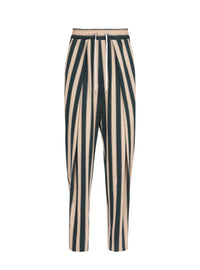 Pantalon plissé à rayures - Sable & Vert Foncé