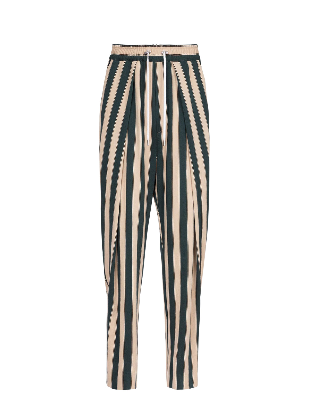 Pantalon plissé à rayures - Sable & Vert Foncé