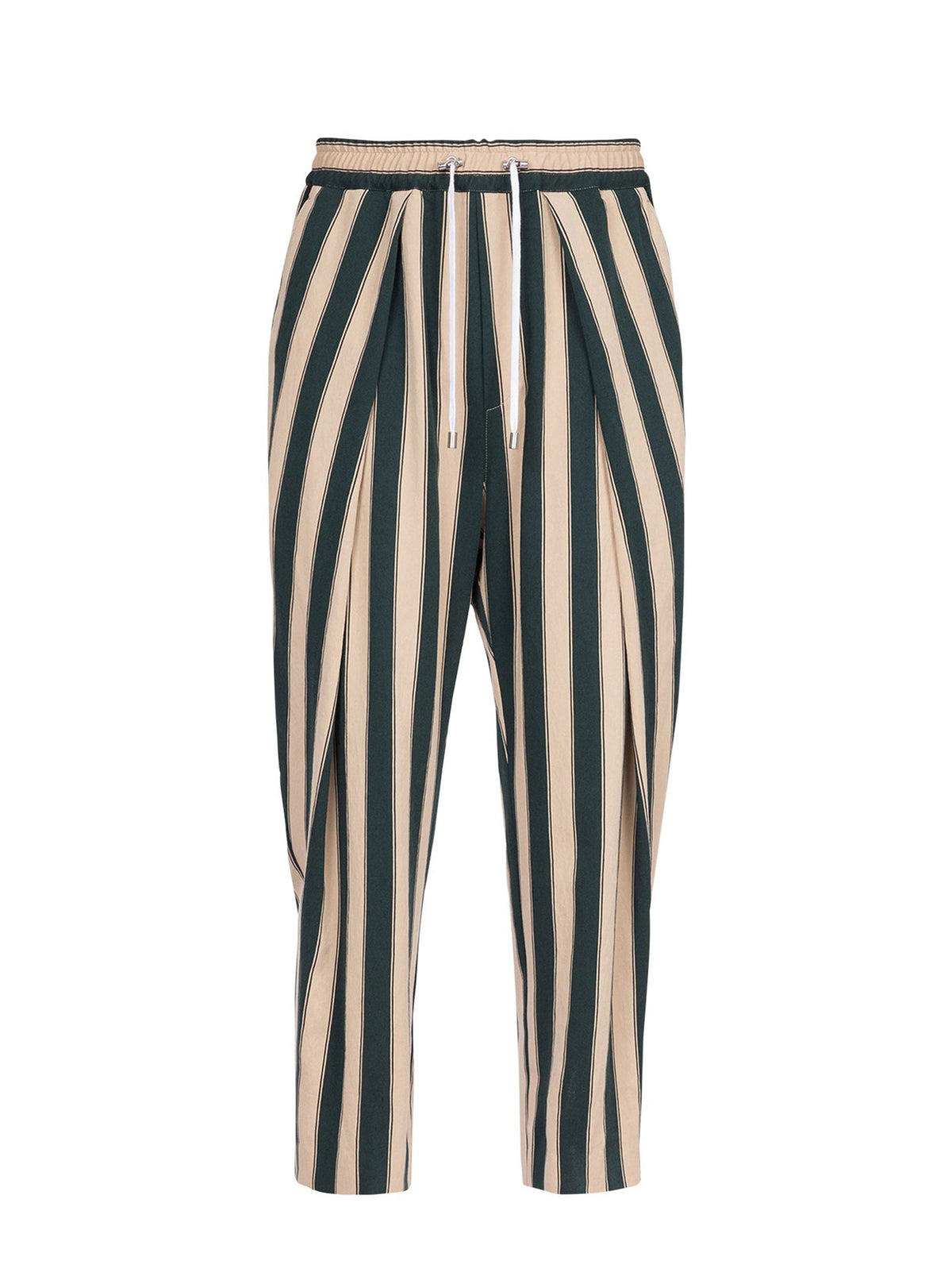 Pantalon plissé éco-design à rayures - Sable & Vert Foncé