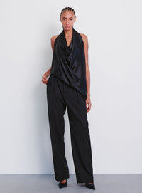 Satin Halter Blouse - Black