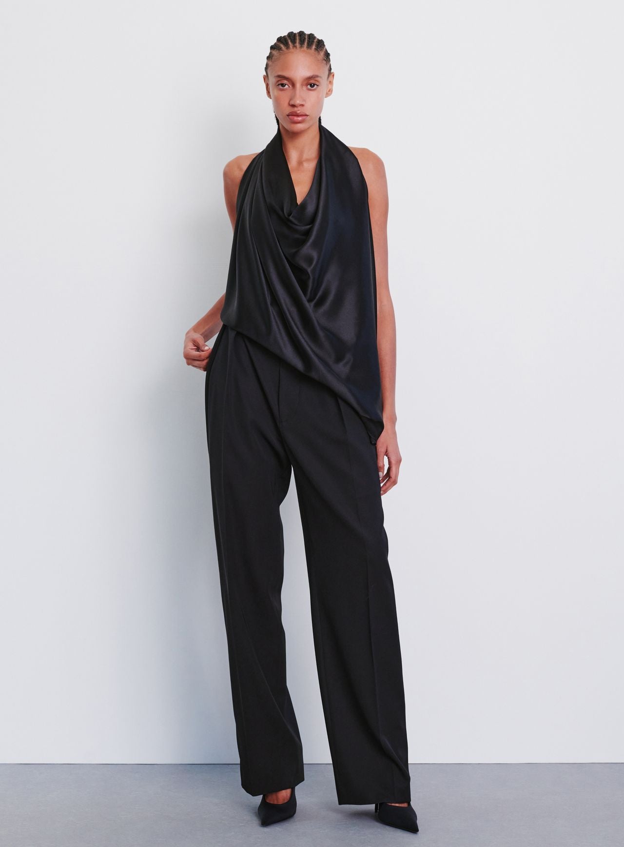 Satin Halter Blouse - Black