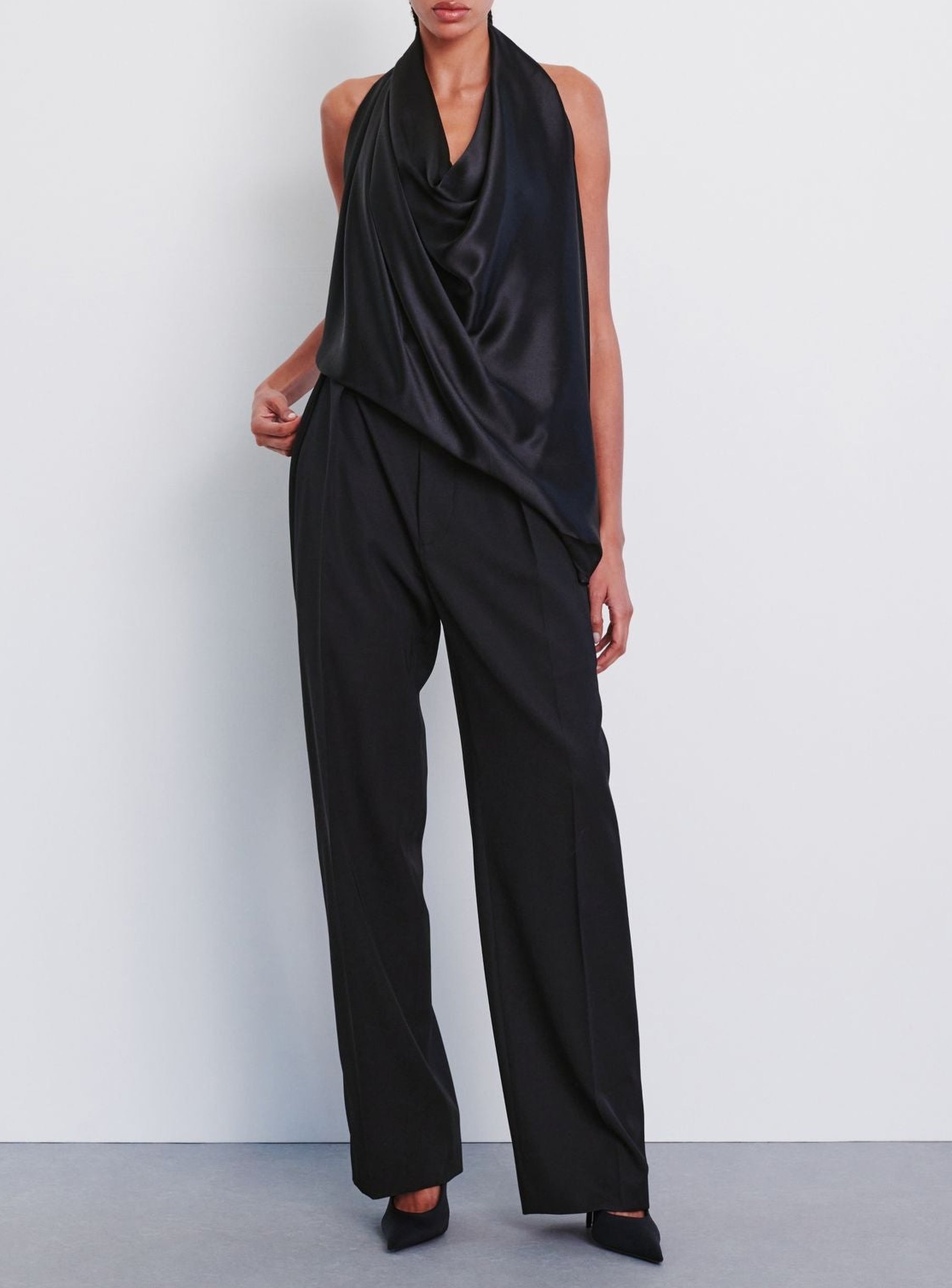 Satin Halter Blouse - Black