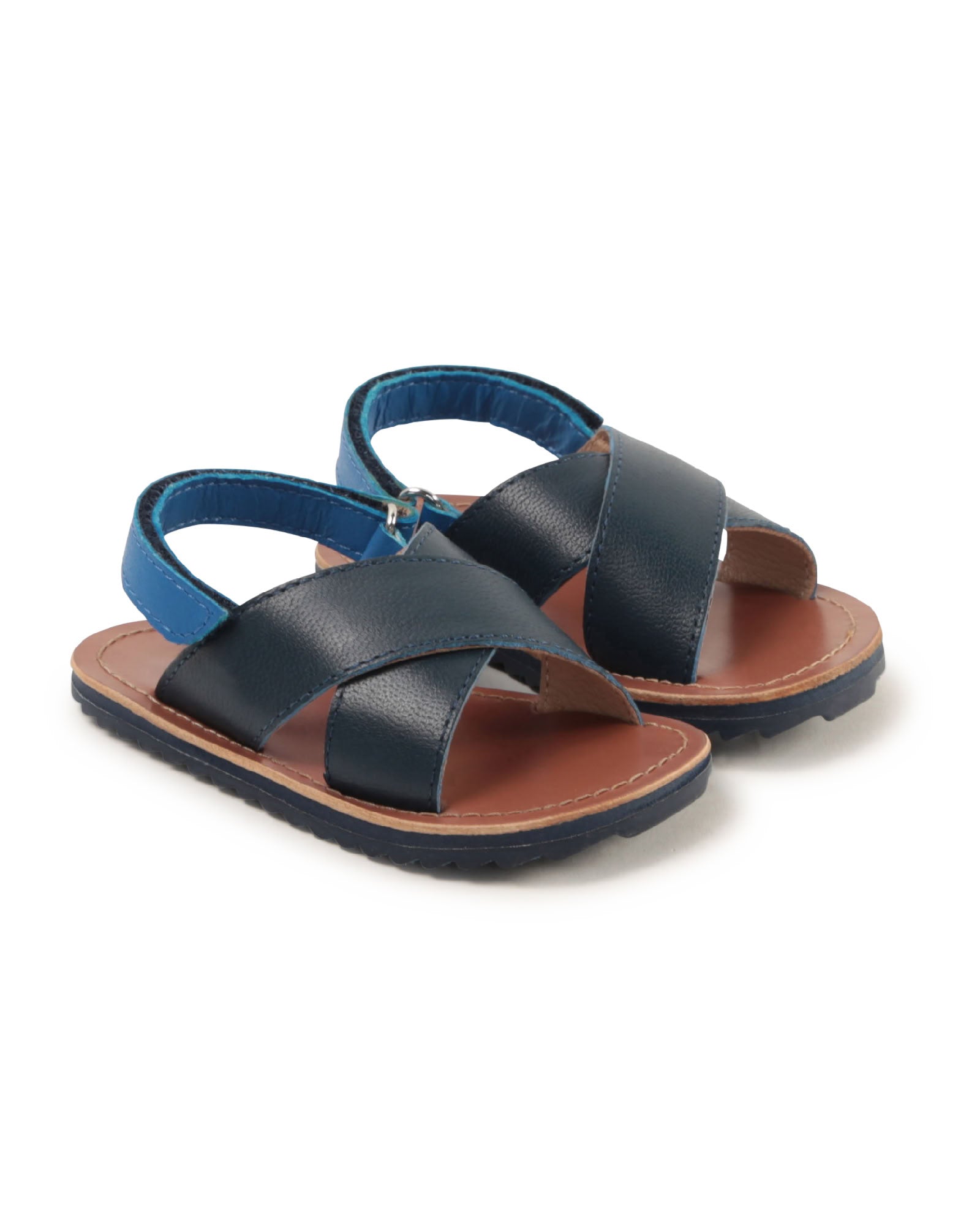 Sandales à velcro en cuir - Bleu Tonnerre