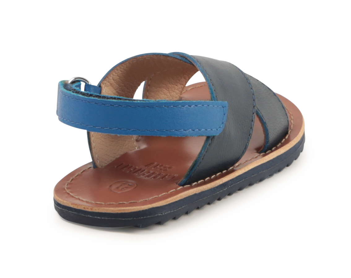 Sandales à velcro en cuir - Bleu Tonnerre