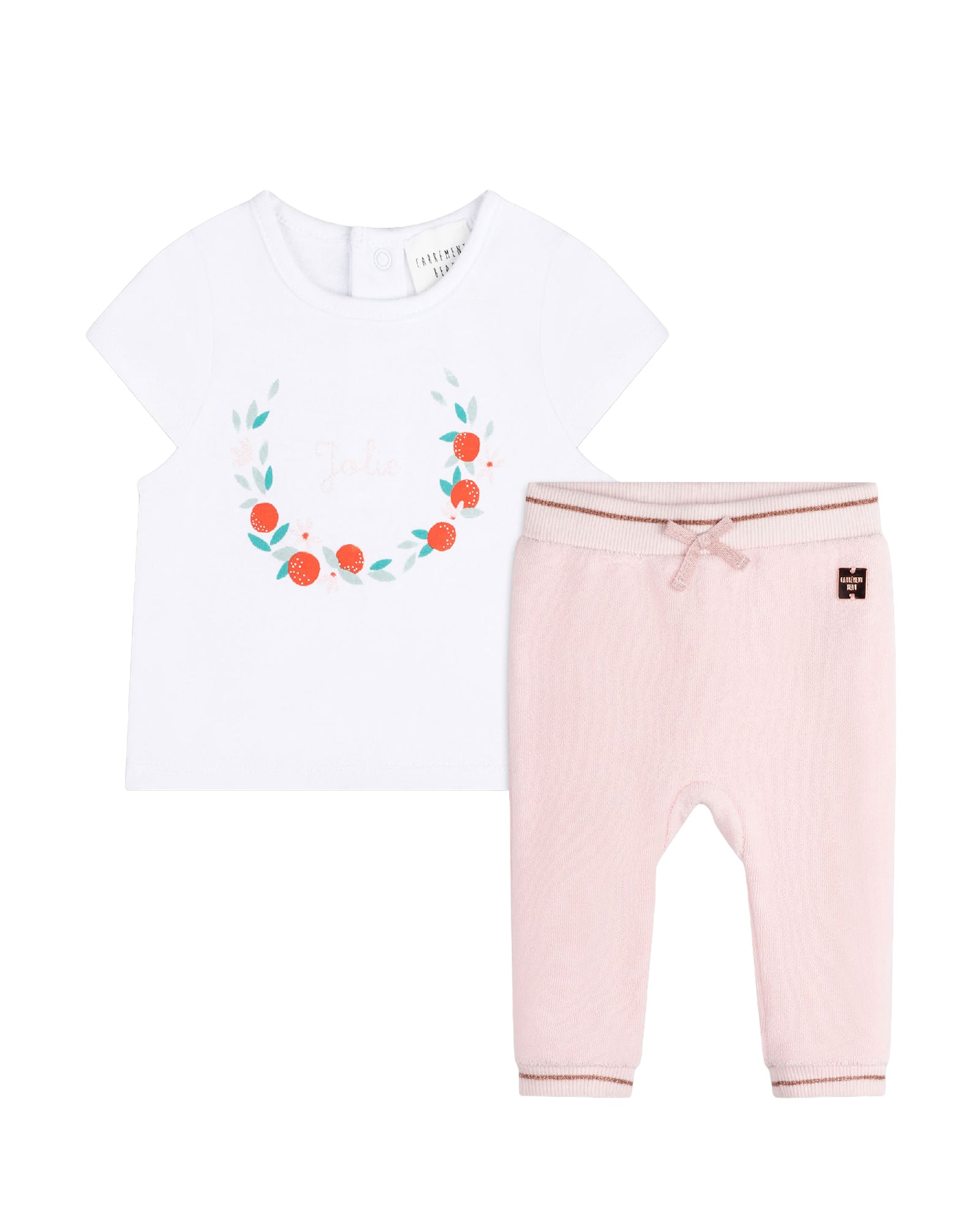 Ensemble t-shirt pantalon en coton - Rose Blanc