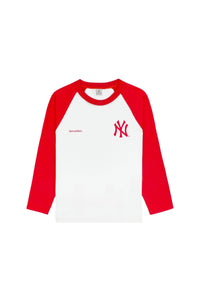 T-shirt Yankees à manches longues raglans - White & Fire Red