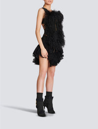 Top à bretelles à plumes - Noir