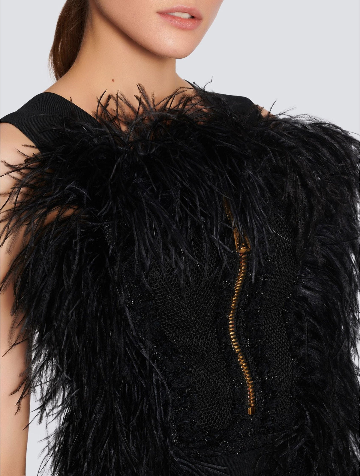 Top à bretelles à plumes - Noir