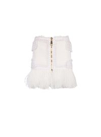 Jupe courte en tweed et maille à plumes - Rose Pâle