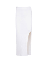 Jupe midi fendue en laine - Blanc