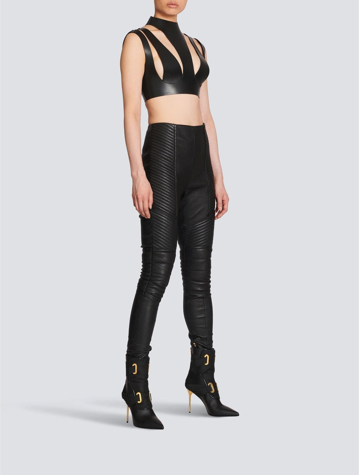 Pantalon slim en cuir - Noir