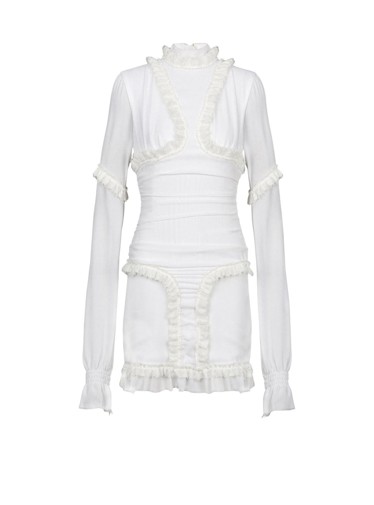 Short draped silk dress with ruffles - Natural