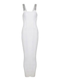 Embroidered knit long dress - White
