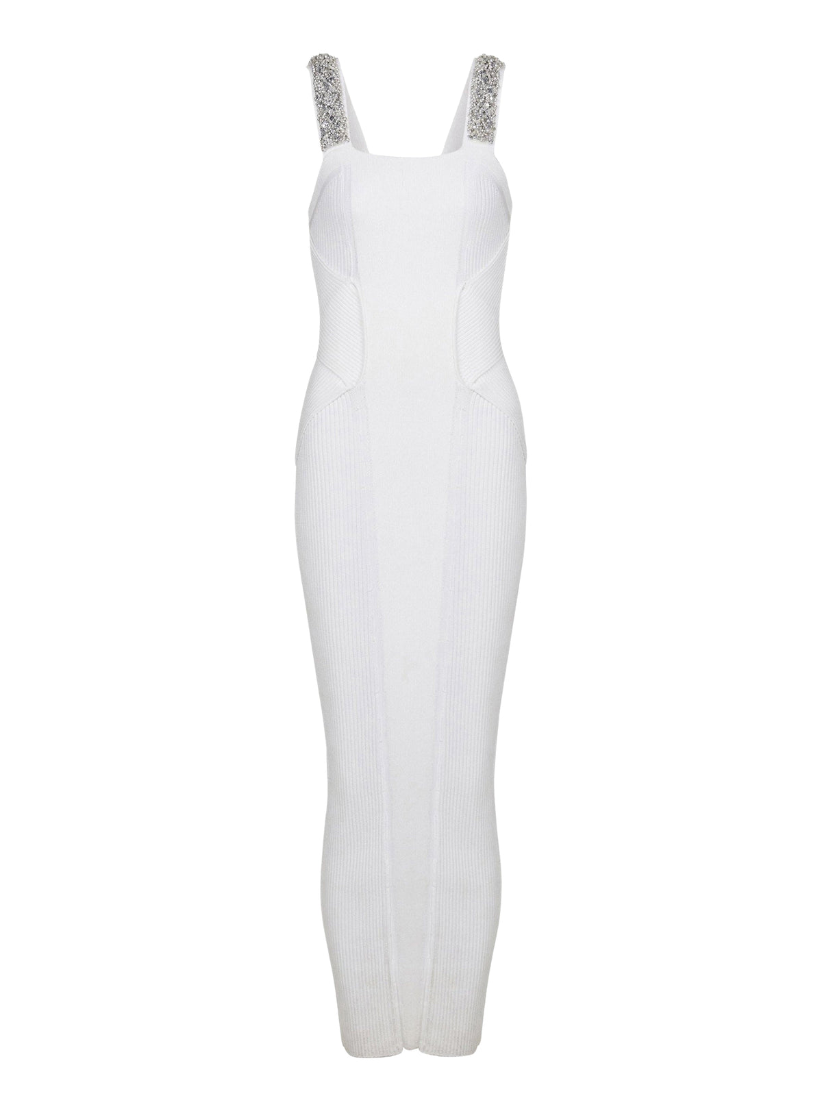 Embroidered knit long dress - White