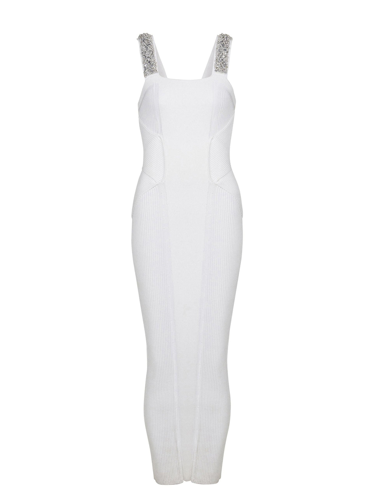 Robe longue en maille brodée - Blanc