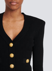 Cardigan court en maille à boutons dorés - Noir
