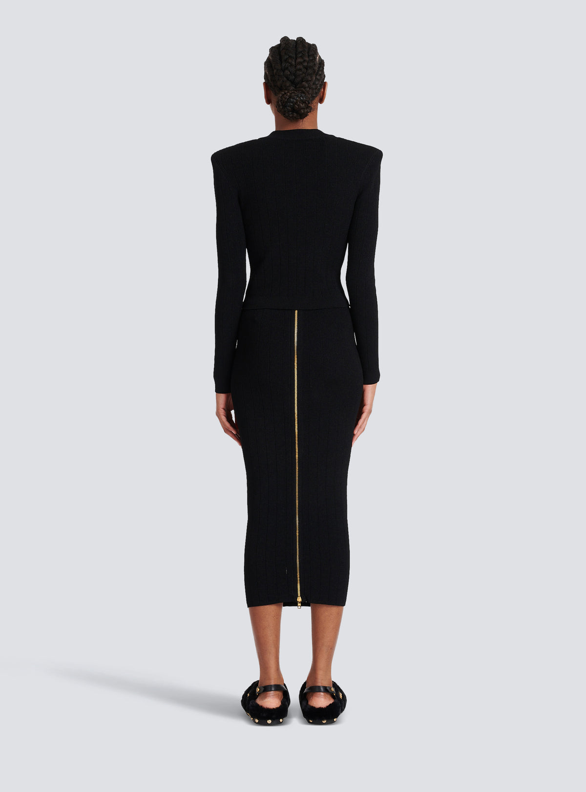 Cardigan court en maille à boutons dorés - Noir