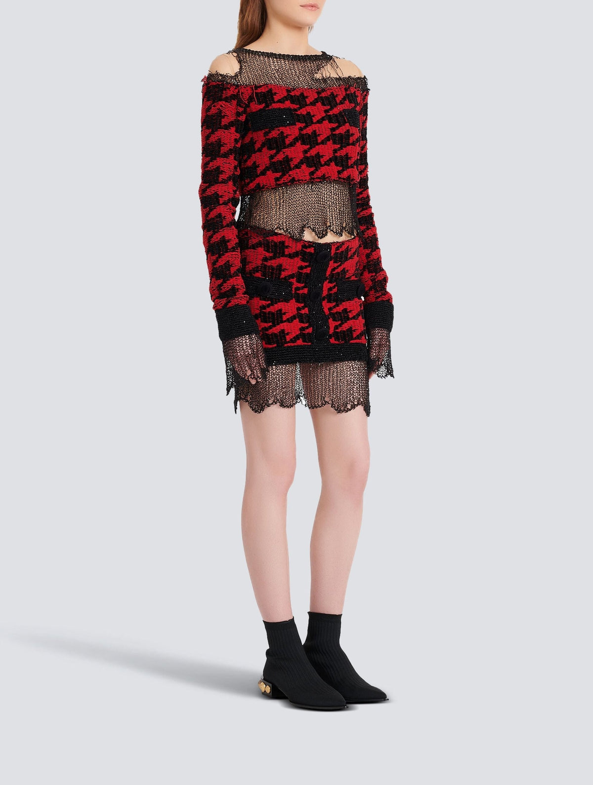 Jupe destroy en maille - Noir & Rouge