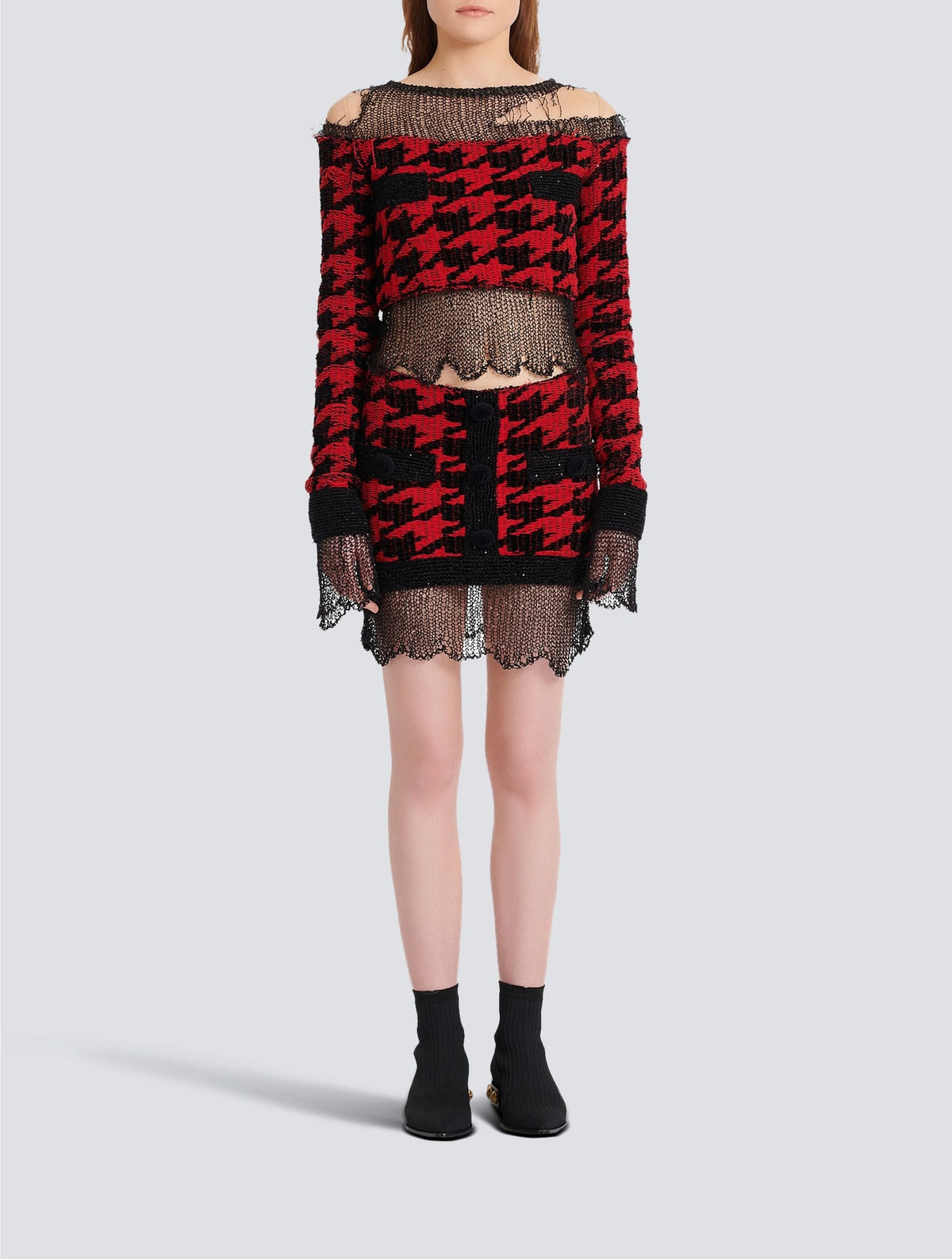 Jupe destroy en maille - Noir & Rouge