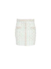 Embroidered tweed short skirt - White & Pale Green