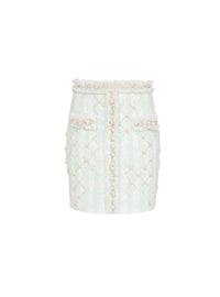 Jupe courte en tweed avec broderies - Blanc & Vert Pâle