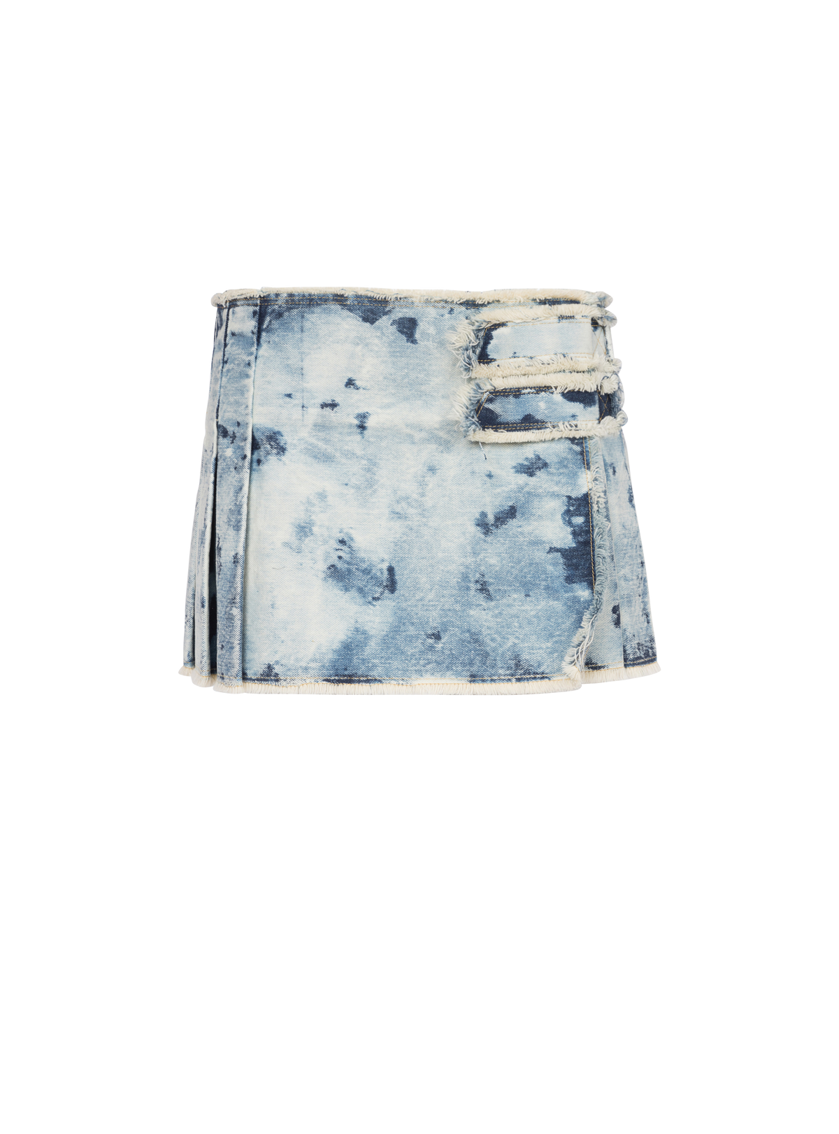 Jupe mini kilt en jean décoloré  - Bleu Jean Clair