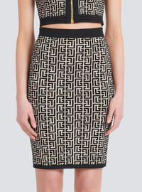 Jupe mi-longue monogramme en laine - Ivoire & Noir
