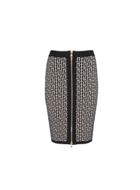 Jupe mi-longue monogramme en laine - Ivoire & Noir