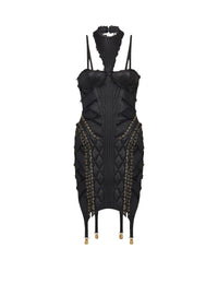 Robe courte jarretière lacée en cuir - Noir
