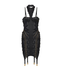 Robe courte jarretière lacée en cuir - Noir