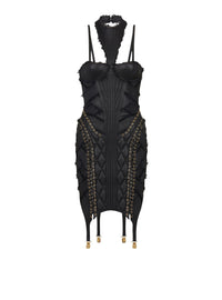 Robe courte jarretière lacée en cuir - Noir