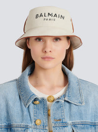 Chapeau bob b-army en coton et cuir avec logo balmain - Naturel & Marron