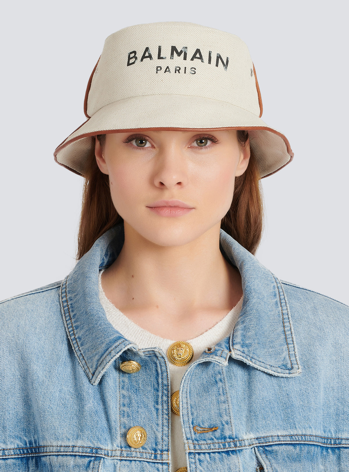 Chapeau bob b-army en coton et cuir avec logo balmain - Naturel & Marron
