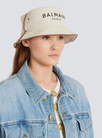 Chapeau bob b-army en coton et cuir avec logo balmain - Naturel & Marron