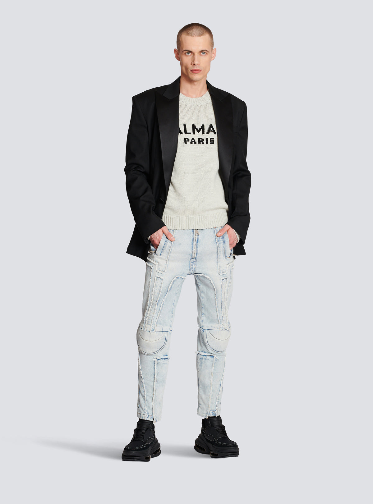 Pull en laine à logo balmain paris - Gris