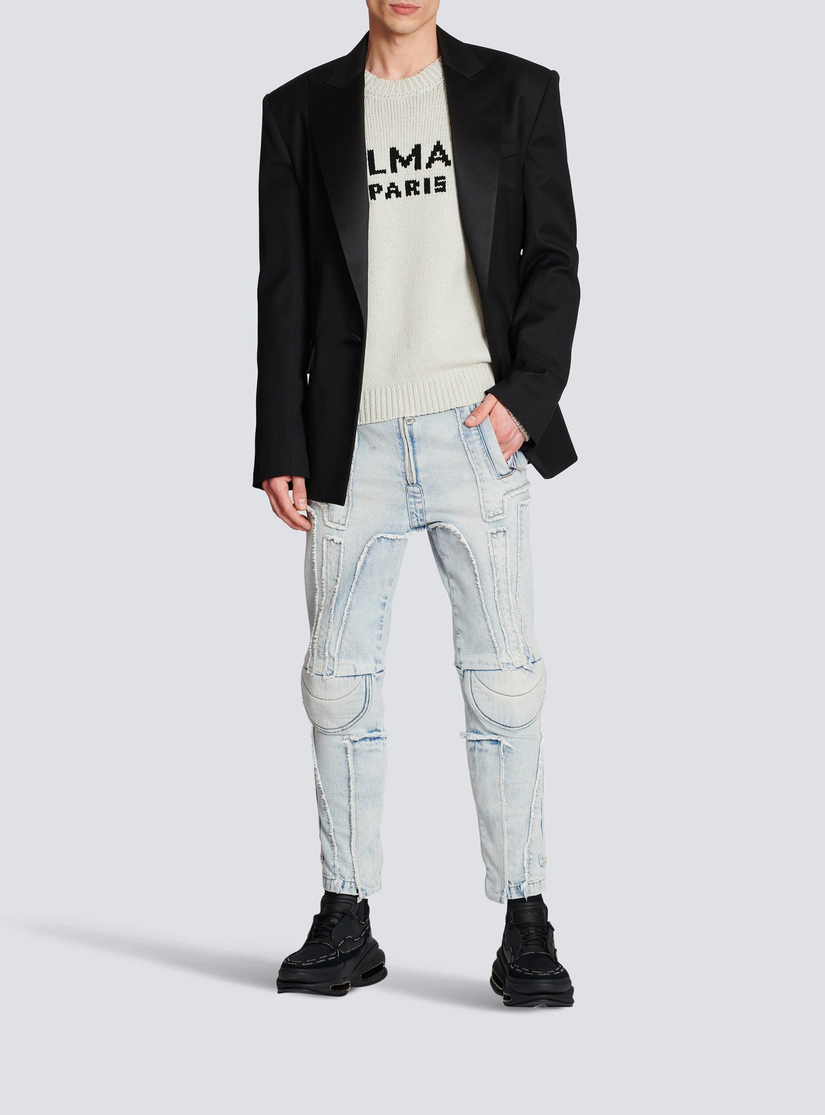 Pull à logo Paris en laine - Gris