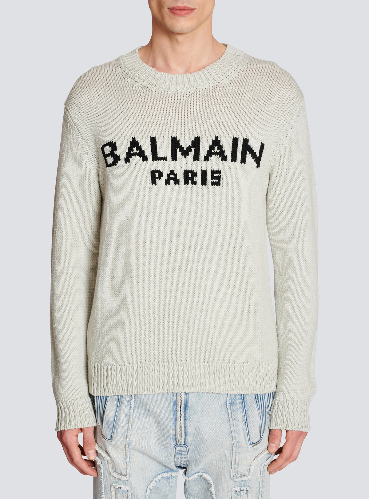 Pull en laine à logo balmain paris - Gris