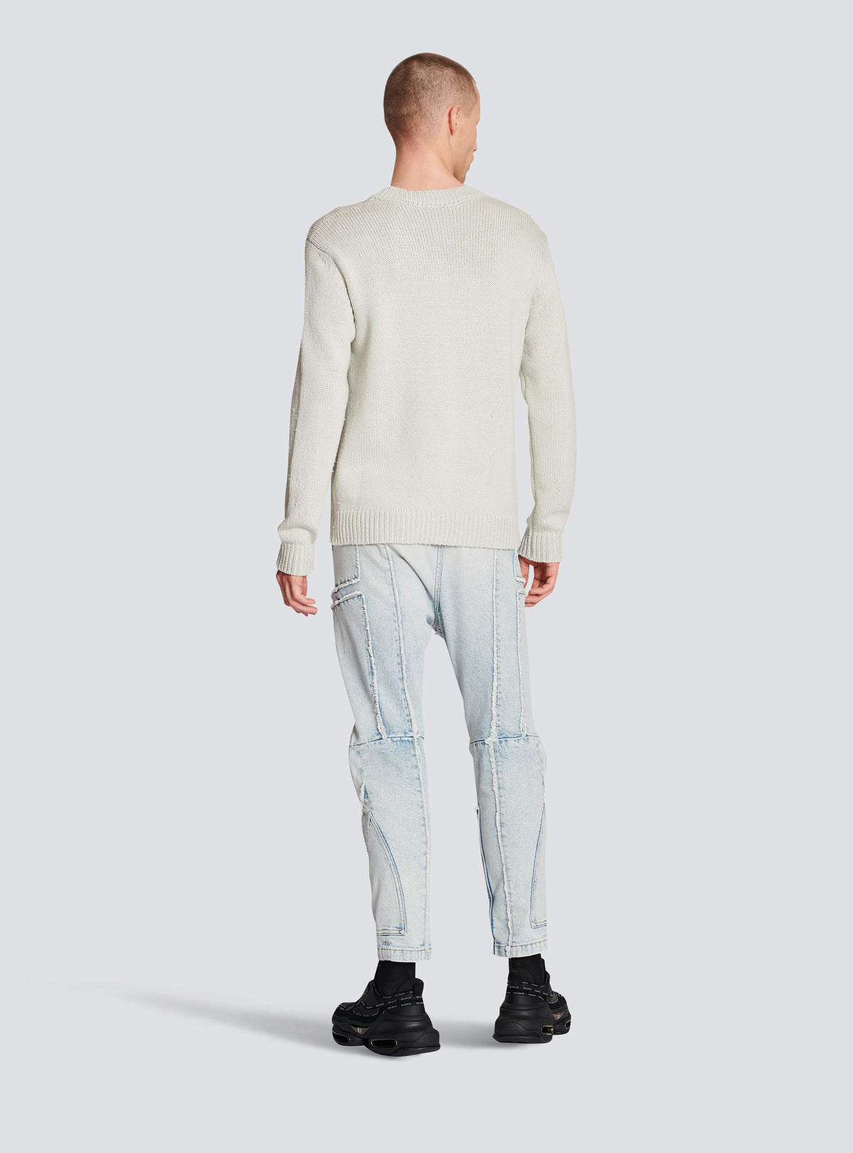 Pull en laine à logo balmain paris - Gris