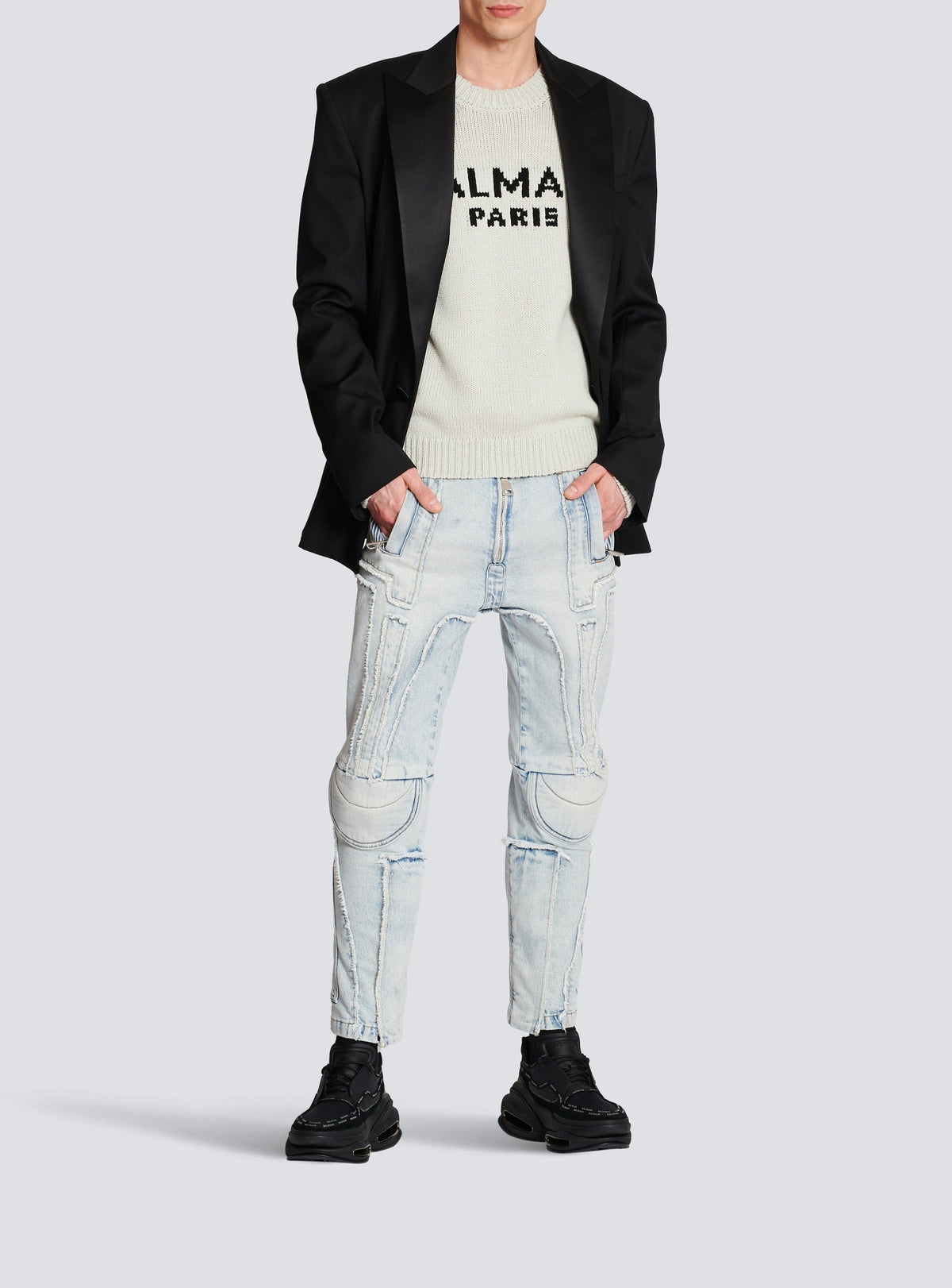 Pull à logo Paris en laine - Gris