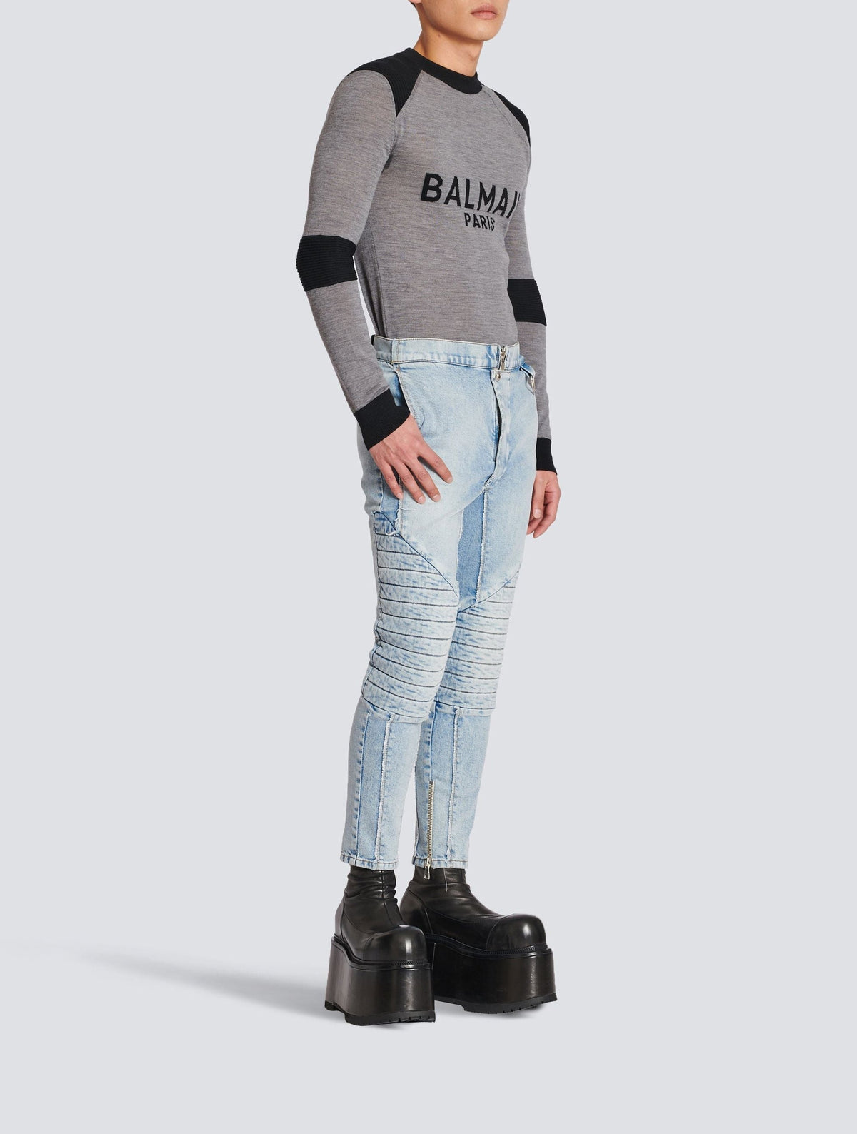 Jean nervuré à empiècements coupe slim - Bleu Jean Clair