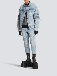 Jean nervuré à empiècements coupe slim - Bleu Jean Clair