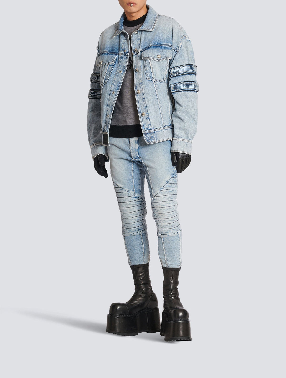 Jean nervuré à empiècements coupe slim - Bleu Jean Clair