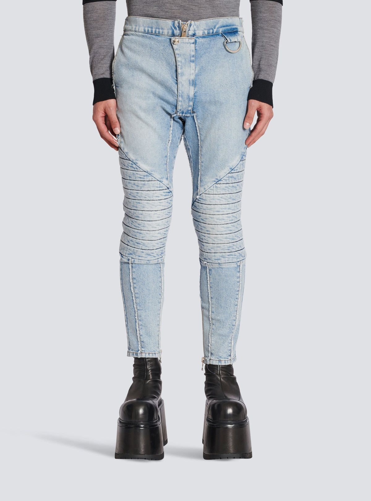 Jean nervuré à empiècements coupe slim - Bleu Jean Clair
