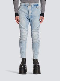 Jean nervuré à empiècements coupe slim - Bleu Jean Clair