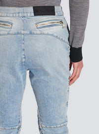 Jean nervuré à empiècements coupe slim - Bleu Jean Clair