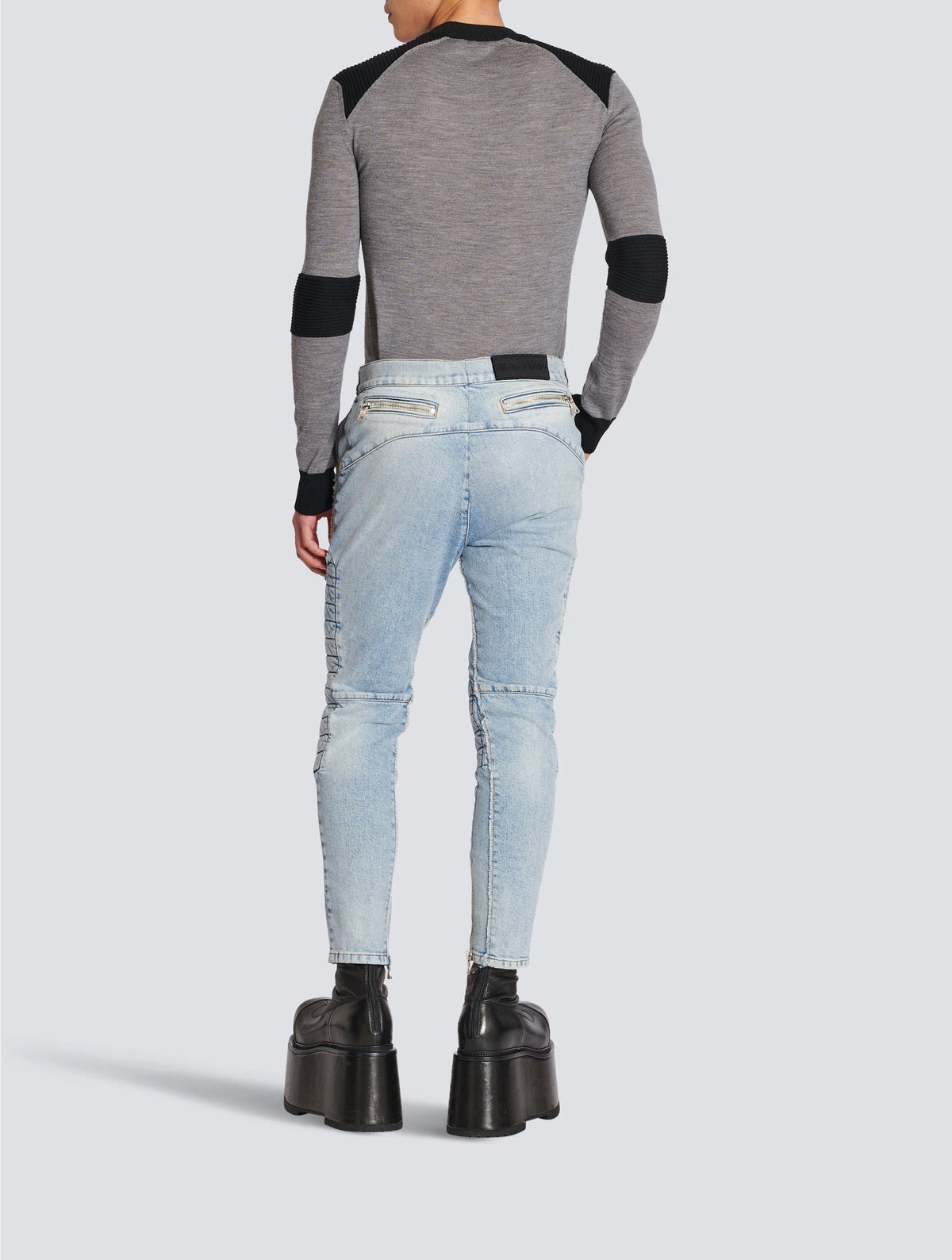 Jean nervuré à empiècements coupe slim - Bleu Jean Clair