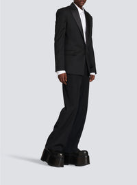 Blazer en laine avec col en satin - Noir