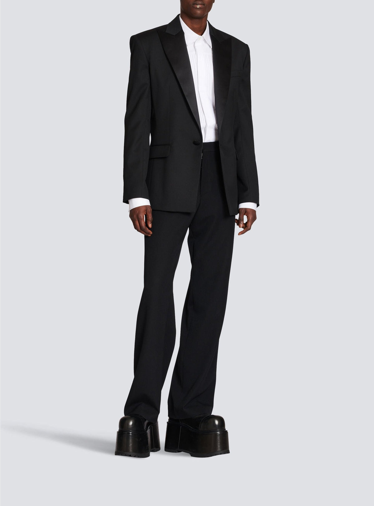 Blazer en laine avec col en satin - Noir