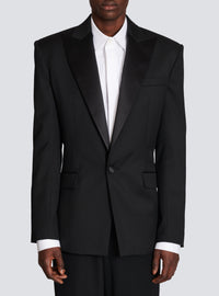 Blazer en laine avec col en satin - Noir