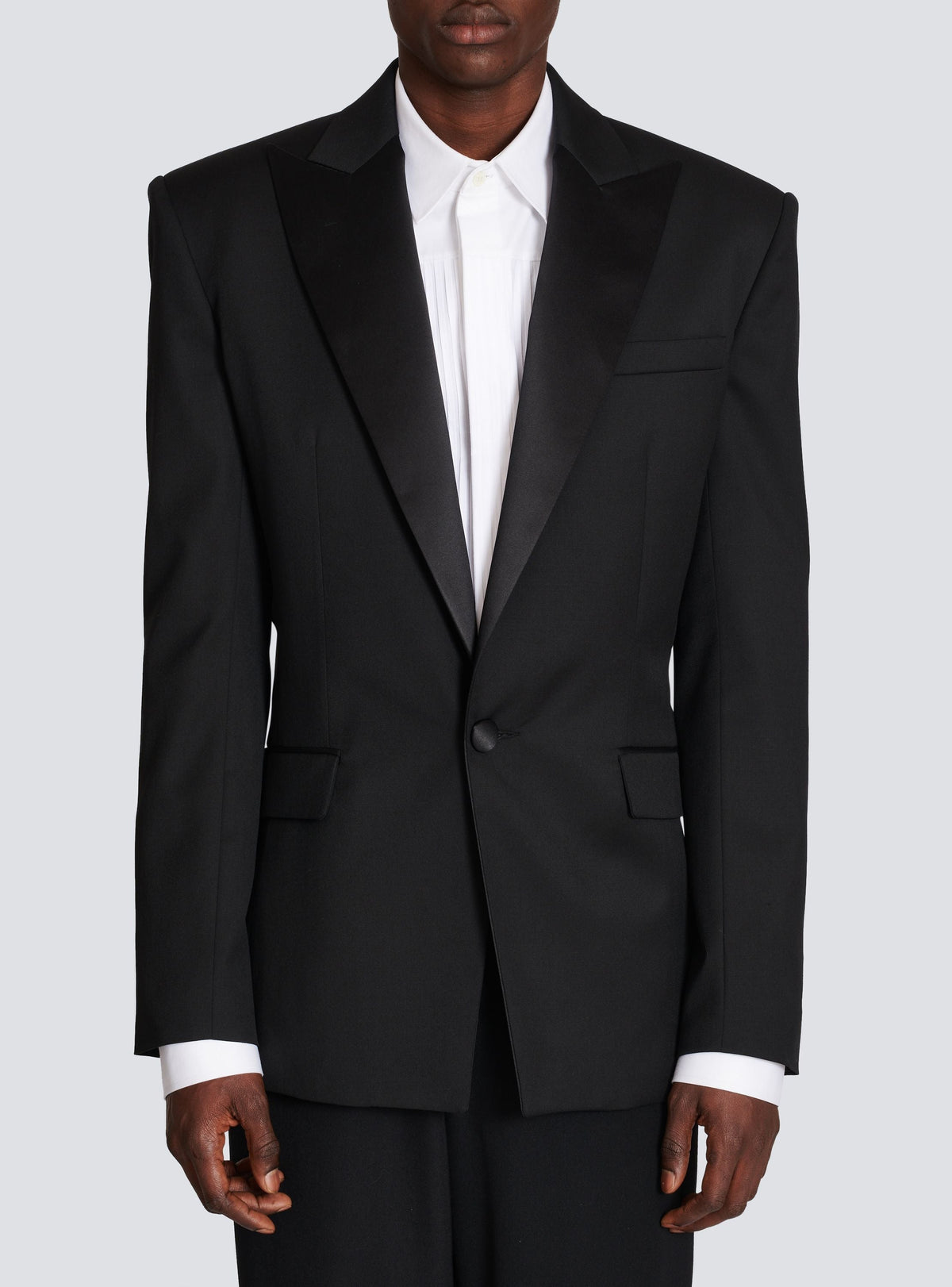 Blazer en laine avec col en satin - Noir